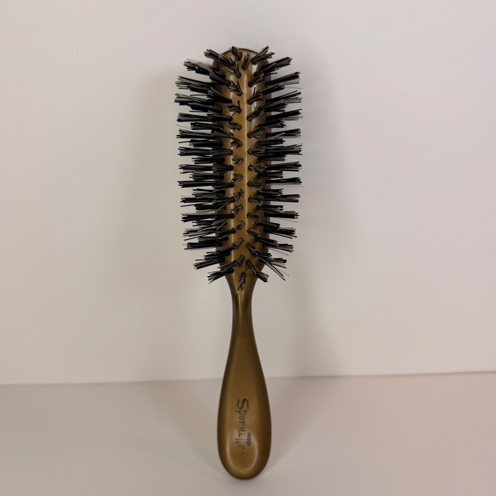 Spornette Gold Plastic Hair Brush Black White Bristles Detangling Styling Tool